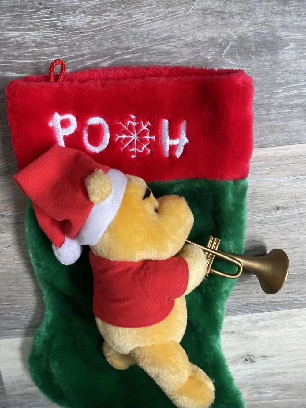 Winnie the Pooh plush with horn Christmas stocking Red Green Yellow
